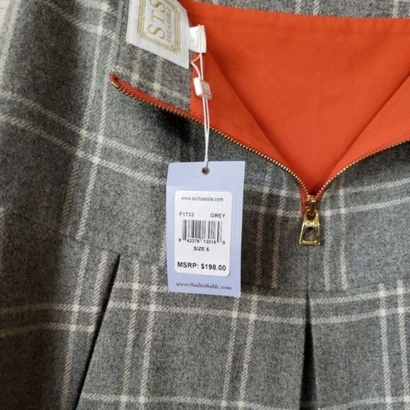 Sail To Sable Wool Blend Box Pleat Plaid Lined Mini Skirt Women's Size 6 Grey - Picture 7 of 11